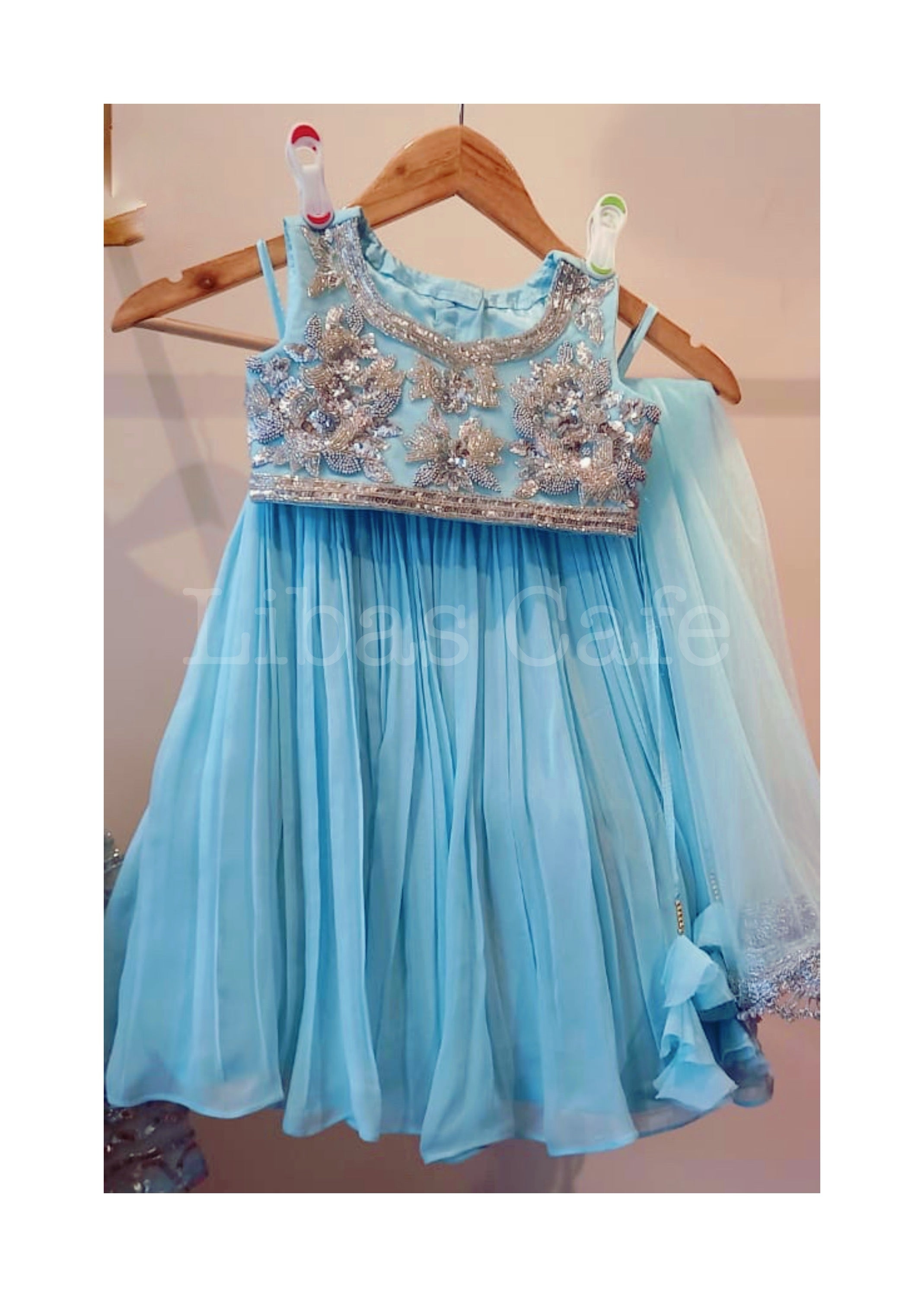 Bright Blue Off Shoulder Baby Girl Lehenga